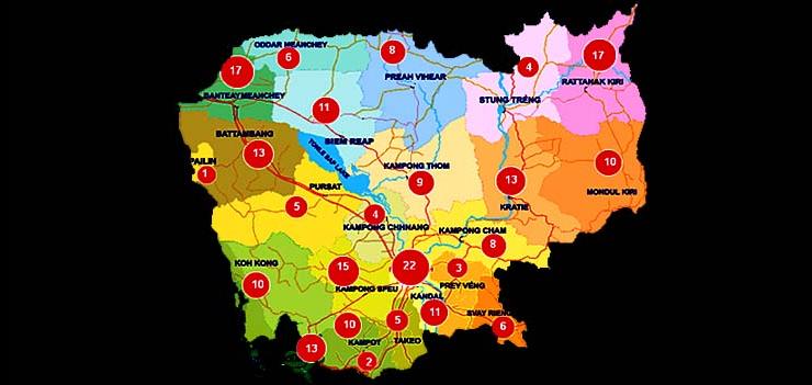 Map of reported Land conflict cases 2007 to 2011 in Cambodia featured on Sithi.org