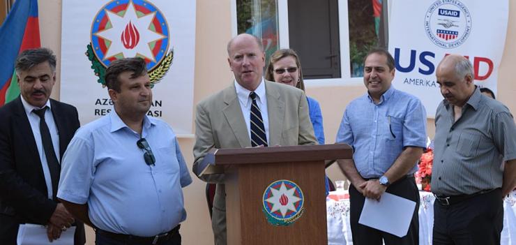 Representatives of the local ExCom and the municipality, MEI officials, and USAID representative gathered to mark the successful completion of the construction