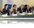 Coalition public forum held in December 2015. (L to R: Douglas Ball, USAID Mission Director; Anna Natsvlishvili, GYLA; Nino Gvenetadze,  Chief Justice; David Usupashvili, Speaker of the Parliament; Alexandre Baramidze,  First Deputy Minister of Justice)