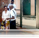 Mediation Specialist, Laurie Cooper, speaks with guards at the Firestone Prison Guardhouse