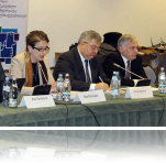 Coalition public forum held in December 2015. (L to R: Douglas Ball, USAID Mission Director; Anna Natsvlishvili, GYLA; Nino Gvenetadze,  Chief Justice; David Usupashvili, Speaker of the Parliament; Alexandre Baramidze,  First Deputy Minister of Justice)