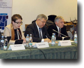 Coalition public forum held in December 2015. (L to R: Douglas Ball, USAID Mission Director; Anna Natsvlishvili, GYLA; Nino Gvenetadze,  Chief Justice; David Usupashvili, Speaker of the Parliament; Alexandre Baramidze,  First Deputy Minister of Justice)