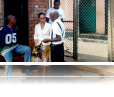 Mediation Specialist, Laurie Cooper, speaks with guards at the Firestone Prison Guardhouse